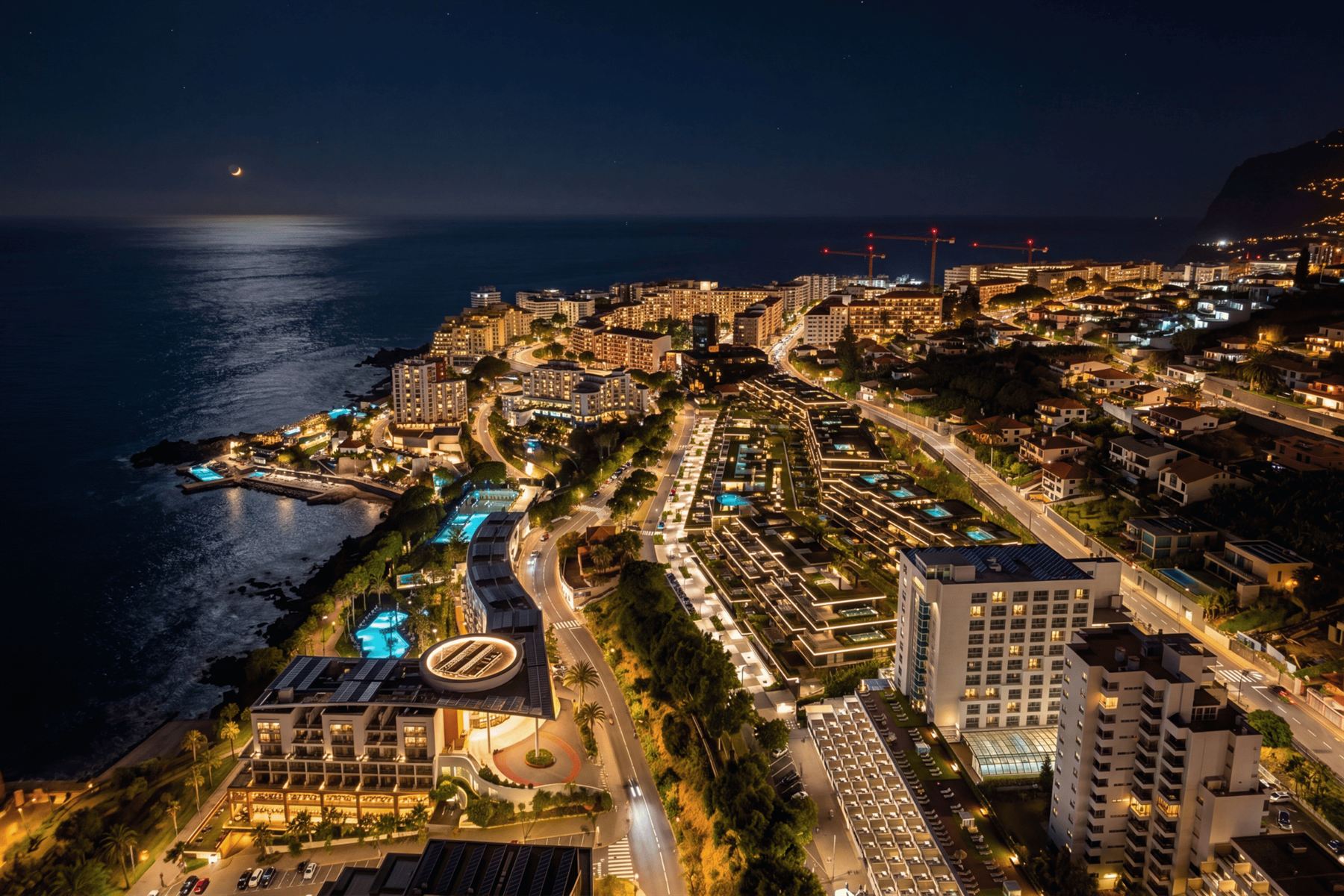 Funchal ao anoitecer, vista aérea