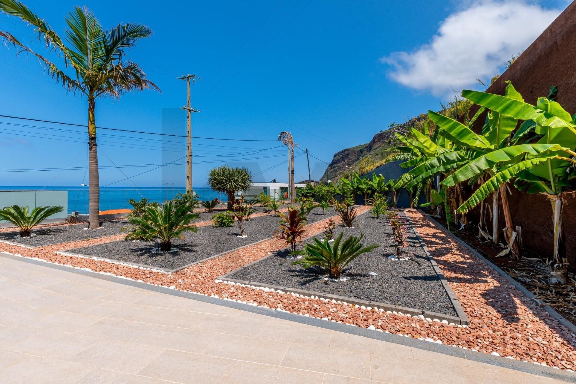 Villa Paul do Mar — jardim com palmeiras e vista para o oceano